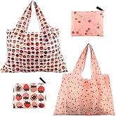PineHaven 2 Pcs Extra Large Reusable Grocery Bags,Foldable Shopping Bags,Foldable Tote Bags with Pouch,Cute Fruit Market Tote Bag with Handles,Multifunctional Machine Washable Bags (Fruit Pattern)
