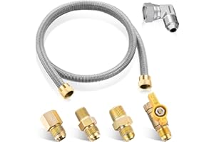 Saillong 1 Pack 48 Inches Gas Hose Connector Universal Gas Appliance Hook Up Kit, with 1/2" On/Off Valve and 4 Couplings for Propane Stove Wall Mounted Heater, Flexible Connector for Propane Heater