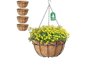 AMAGABELI GARDEN & HOME 4 Pack 12 Inch Plant Hanging Baskets Metal Flowers Planter Hanging Pots Outdoor Indoor Round Wire with Coco Fiber Liners Chain Hanger Garden Christmas Decoration Basket121