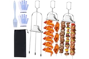 DUALSHINE 3Pcs Skewer Sticks Kabob Sticks for Grilling 14'' 3 Way Grill Skewers Metal Barbecue Skewers with Push Rod Sliders BBQ Accessory Roasting Sticks for Meat, Vegetables, Fruits, Marshmallow