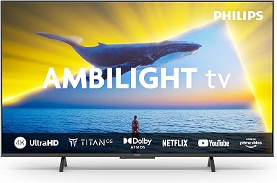 Ambilight 55PUS8109 4K LED Smart TV - 55-Zoll Display mit Pixel-präziser Ultra HD, Titan OS Plattform und Dolby Atmos, Funktioniert mit Alexa und Google Sprachassistent - Satiniertes Chrom