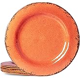LEHAHA Rustic Farmhouse Melamine Dinner Plates Set of 6, 11 inch Lightweight Camper RV Dishes, Indoor and Outdoor Use, Reusable, Sturdy and Dishwasher Safe, Orange