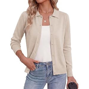 GRACE KARIN Cardigan Sweaters for Women Lightweight Long Sleeve Cardigans | Lapel Collar Button Down Knit Tops,Fall Outfits F