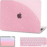 G JGOO Compatible with MacBook Air 13 Inch Case 2022 2021 2020 2019 2018 Release M1 A2337 A2179 A1932 Touch ID, Glitter Plastic Hard Shell Case + 2 Keyboard Covers + Screen Protector, Sparkly Pink