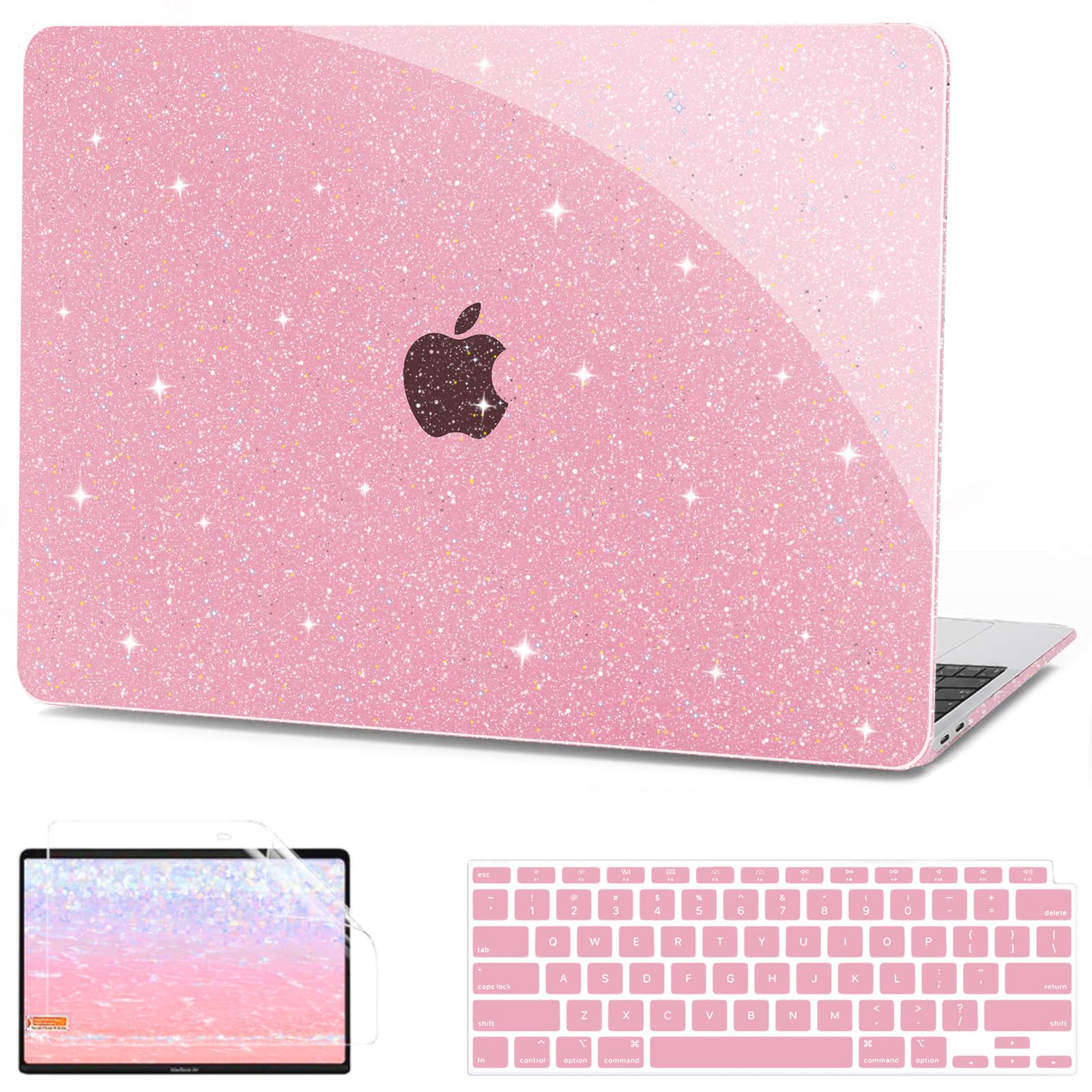 Photo 1 of **MISSING 1 KEYBOARD PAD** G JGOO Compatible with MacBook Air 13 Inch Case 2022 2021 2020 2019 2018 Release M1 A2337 A2179 A1932 Touch ID, Glitter Plastic Hard Shell Case + 2 Keyboard Covers + Screen Protector, Sparkly Pink