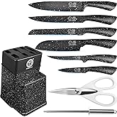XYJ Knife Block Set, Stainless Steel Black Knives Set With Knife Holder Stand, Professional Chef Knife Kit for Home Kitchen, Meat Cleaver Vegetable Slicing Cooking Knife Set