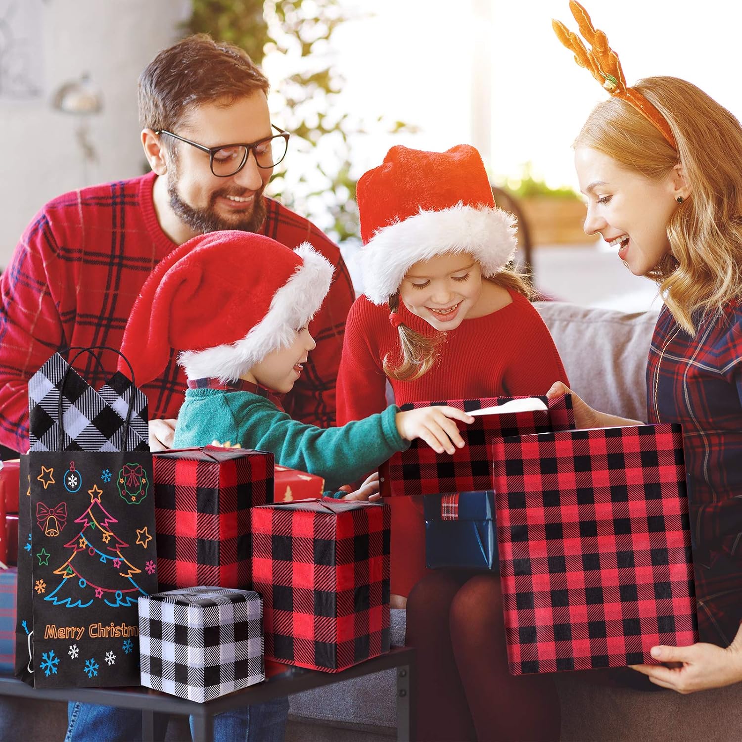100 Pieces Christmas Tissue Paper Buffalo Plaid Check Wrapping Paper Red Black Plaid Wrapping Sheet Black White Plaid Wrapping Tissue Holiday Tissue Paper for DIY Christmas Holiday Wrapping Paper - Image 3