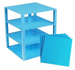 Strictly Briks Classic Baseplates 10" x 10" Brik Tower 100% Compatible with All Major Brands | Building Bricks for Towers and More | 4 Sky Blue Stackable Base Plates & 30 Stackers