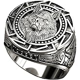 VUIFONGS 3D Animal Ring Forest Wolf Ring for men Viking Wolf Head rings Stainless Steel Hip Hop ring Jewelry Punk Ring Club Heavy Metal (10, Silvery)