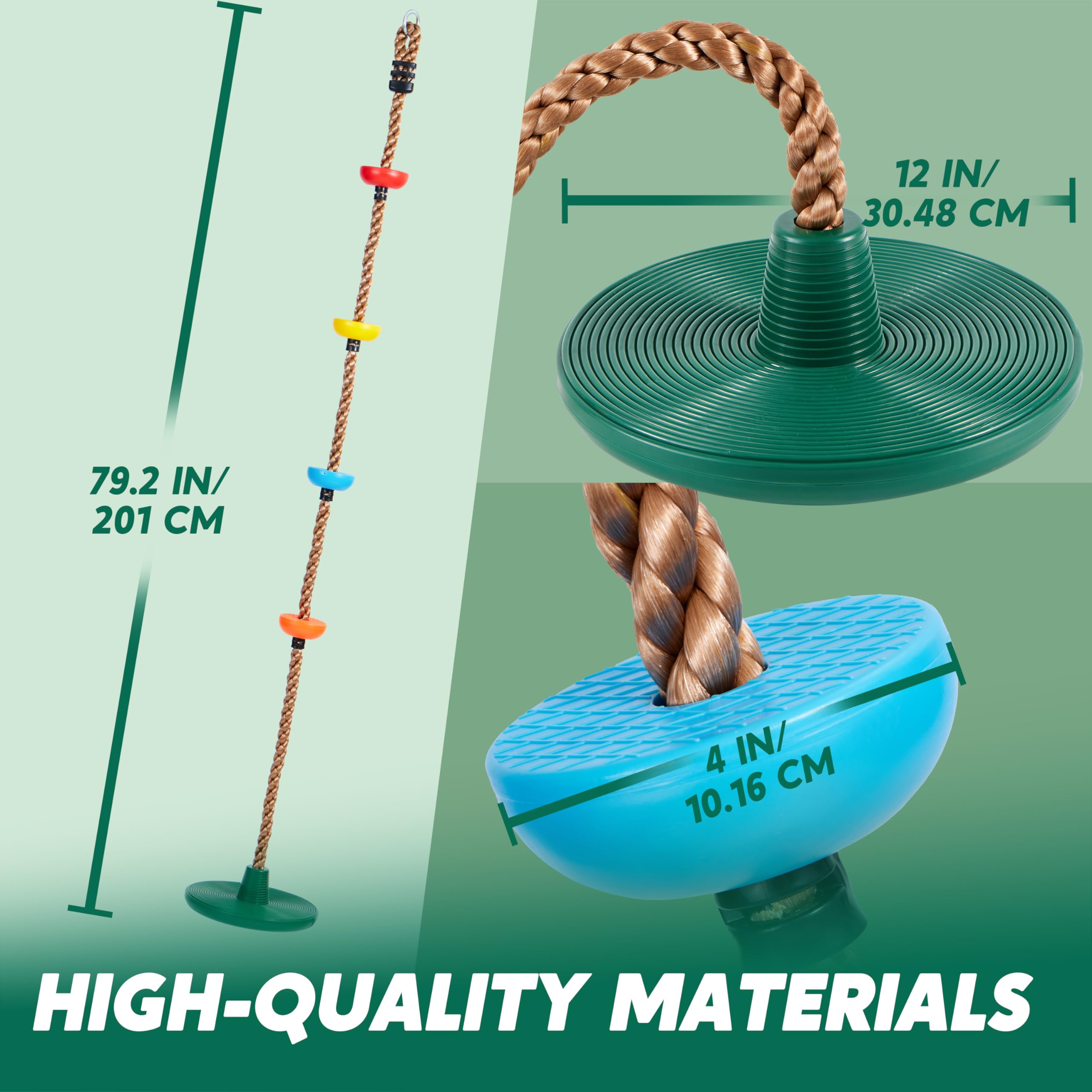 TURFEE Tree Swing for Kids - Single Disc Seat and Climbing Rope Set w/Carabiner & 4 Ft Strap - Treehouse and Outdoor Playground Accessories - Green ?