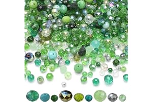 KINGSHINE Briolette Crystal Glass Beads for Jewelry Making,1000pcs 4/6/8mm Faceted Rondelle Green Beads Assorted Round Shaped Spacer Bead for DIY Crafts Bracelets