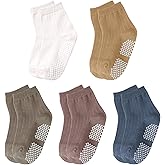 Pistha Toddler Non Slip Socks with Grippers Cotton Toddler Boy Crew Socks for Baby Boys Girls 1-3T, 5 Pairs