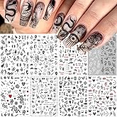 Snake Nail Art Stickers Decals Black Skull Goth Nail Decals Nail Art Supplies 3D Gothic Punk Horror Nail Stickers Designer Nail Accessories Charms Nail Designs for Acrylic Nail Art Decoration (8 Pcs)