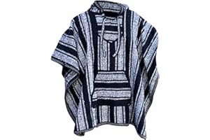 Del Mex Traditional Unisex Mexican Falsa Blanket Poncho with Hood Soft Warm Interior Authentically Made in Mexico