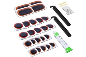 24Pcs Bike Patch Kit - Bicycle Tire Inner Tube Repair Kit with Vulcanizing Fluid/Rubber Cement, Patches, Metal Rasp, Levers -