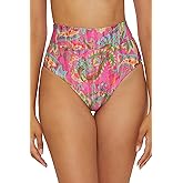 BECCA Women's Polynesia High Waisted Bikini Bottom, Floral Print, Cheeky Coverage, Swimwear Separates