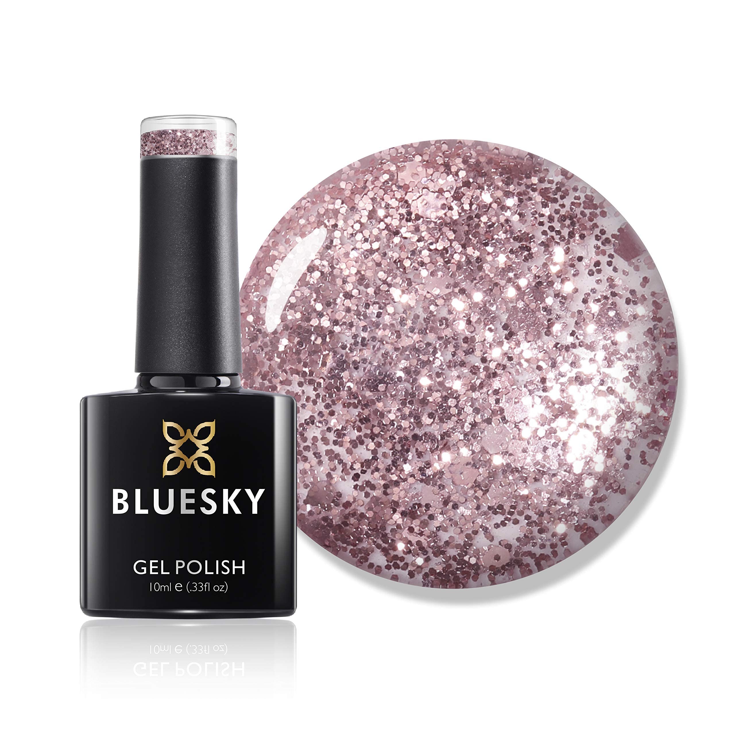 Bluesky Gel Nail Polish, Pink Champagne S06N, Pink Glitter, Rose Gold, Long Lasting, Chip Resistant, 10 ml (Requires Drying Under UV LED Lamp)