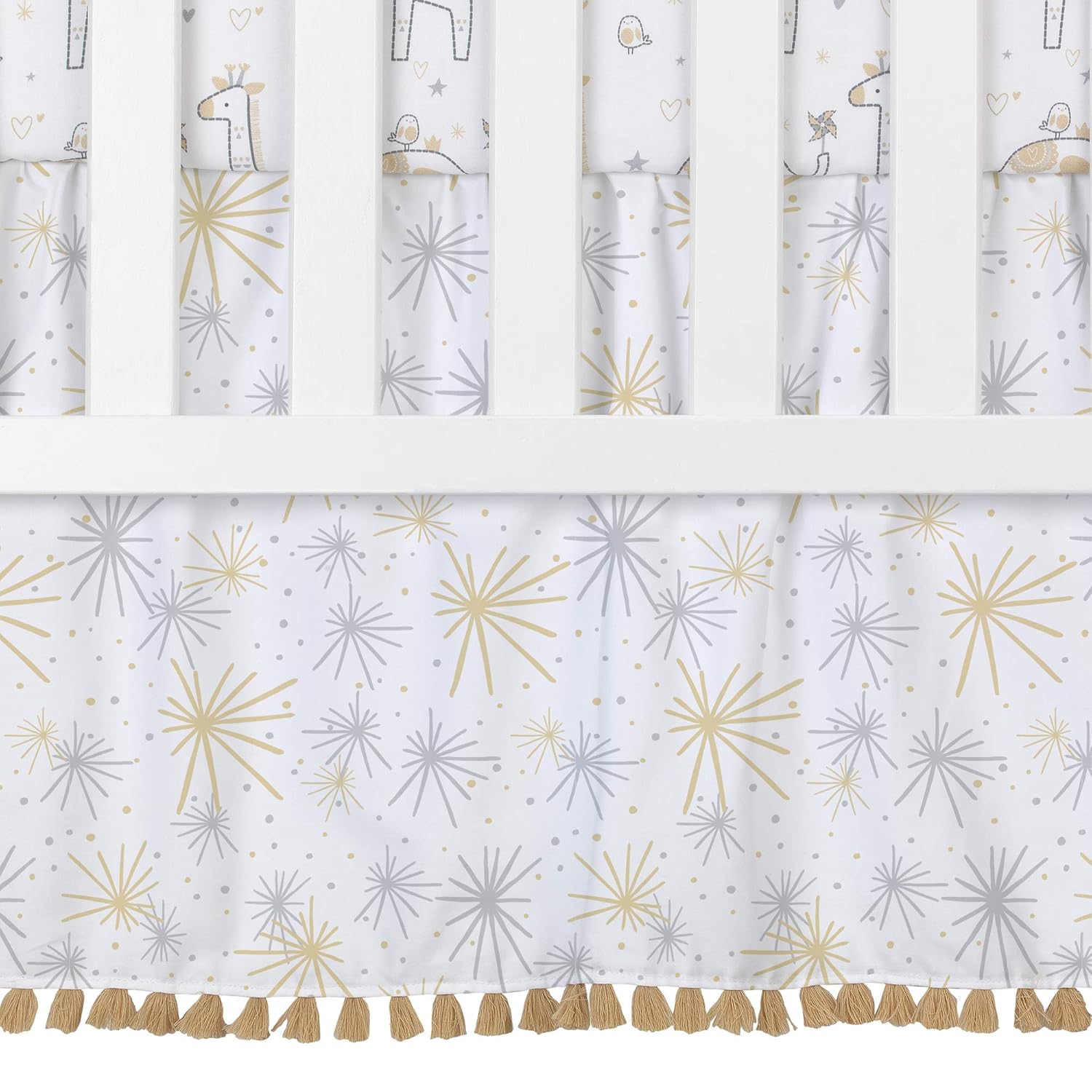 white and gold baby bedding