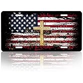 License Plate,American Flag Jesus Cross License Plates Decorative Car Front License Plates,Vanity Tag,Metal Car Plate,Aluminum Novelty License Plate,6 X 12 Inch (4 Holes)