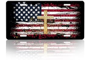 SNOWMOLLE License Plate,American Flag Jesus Cross License Plates Decorative Car Front License Plates,Vanity Tag,Metal Car Plate,Aluminum Novelty License Plate,6 X 12 Inch (4 Holes)