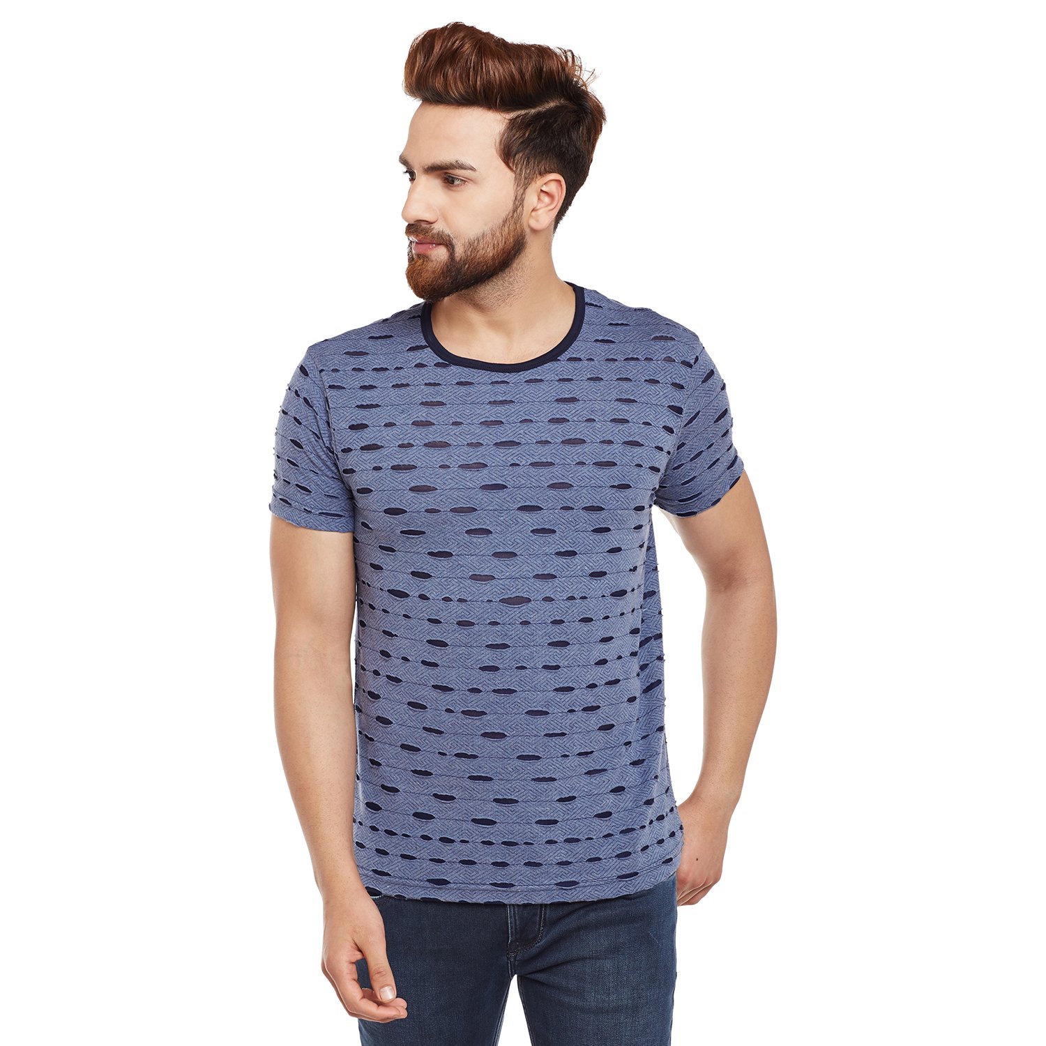 vimal black torn look round neck tshirt for men