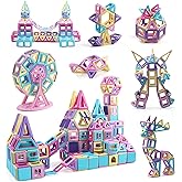 ASOK 3D Castle Magnetic Building Tiles 160pcs Development & Educational Magnetic Blocks Toys for Boys and Girls Ages 3 4 5 6 7 8 Years Old Macaron Color Learning Toys Gifts for Children Kids