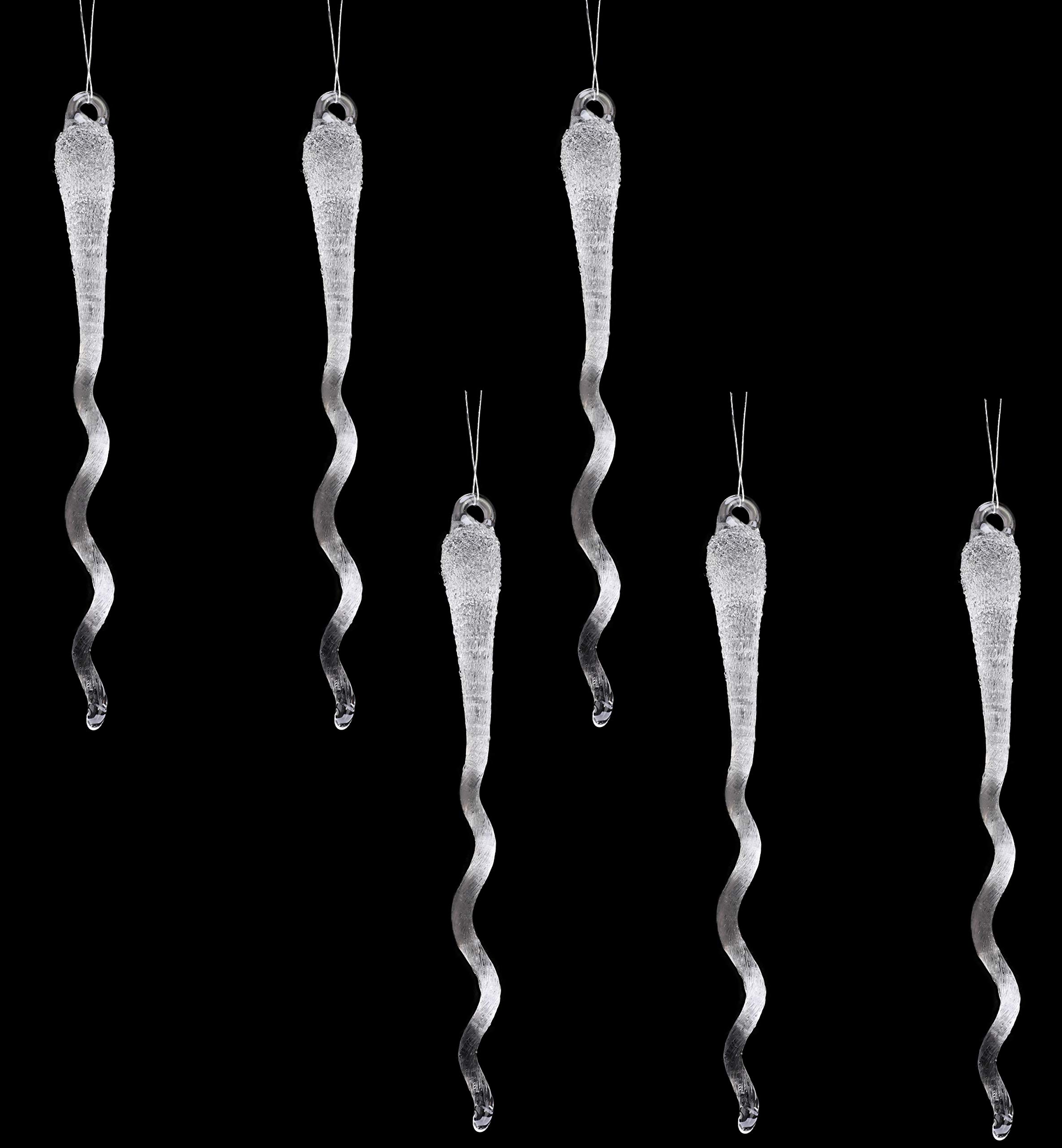 Toyland® Pack Of 6 - 15cm Glass Frosted Icicle Decorations - Twirl Effect Decorations