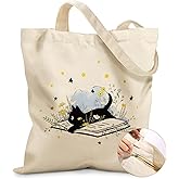 Miss Adola Canvas Tote Bag for Women – Aesthetic Canvas Bag with Zipper Cute Stylish Reusable Shoulder Totes for Shopping Work Daily Vacation, Cat Read