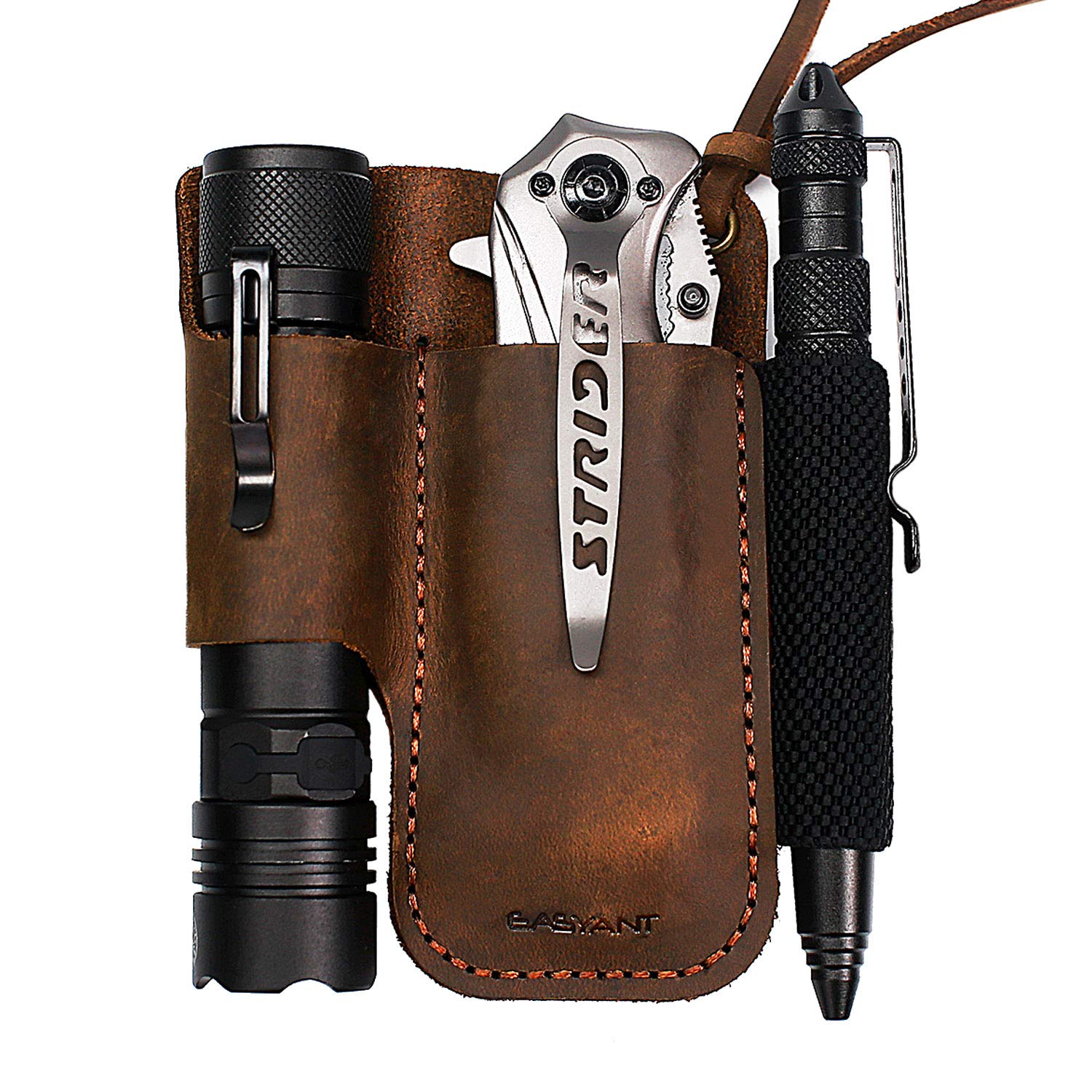 Photo 1 of EASYANT Men Leather EDC Organizer Sheath Handmade Tactical Tool Pouch Holster with Belt Clip Brown