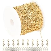 YOUBEIYEE 32.8 Feet 18K Gold Plated Jewelry Chains Bulk, Solid Brass Lip Cable Chain for Women Necklace Bracelet DIY Jewelry Findings