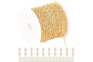 YOUBEIYEE 32.8 Feet 18K Gold Plated Jewelry Chains Bulk, Solid Copper Lip Cable Chain for Women Necklace Bracelet DIY Jewelry Findings