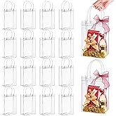 Jutieuo 24 Pack Clear Plastic Gift Bags with Handles, Reusable Transparent Party Favor Bags PVC Goodie Bags Bulk for Wedding, Baby Shower, Birthday (4.9" x 7.5" x 3.2")