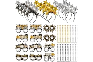 Jutom 48 Pcs New Years Eve Party Supplies Decorations 2026, Happy New Year Necklaces Glitter Funny Eyewear Star Headband Accessories for 2026 Chinese Eve Party Decor Accessories Kit