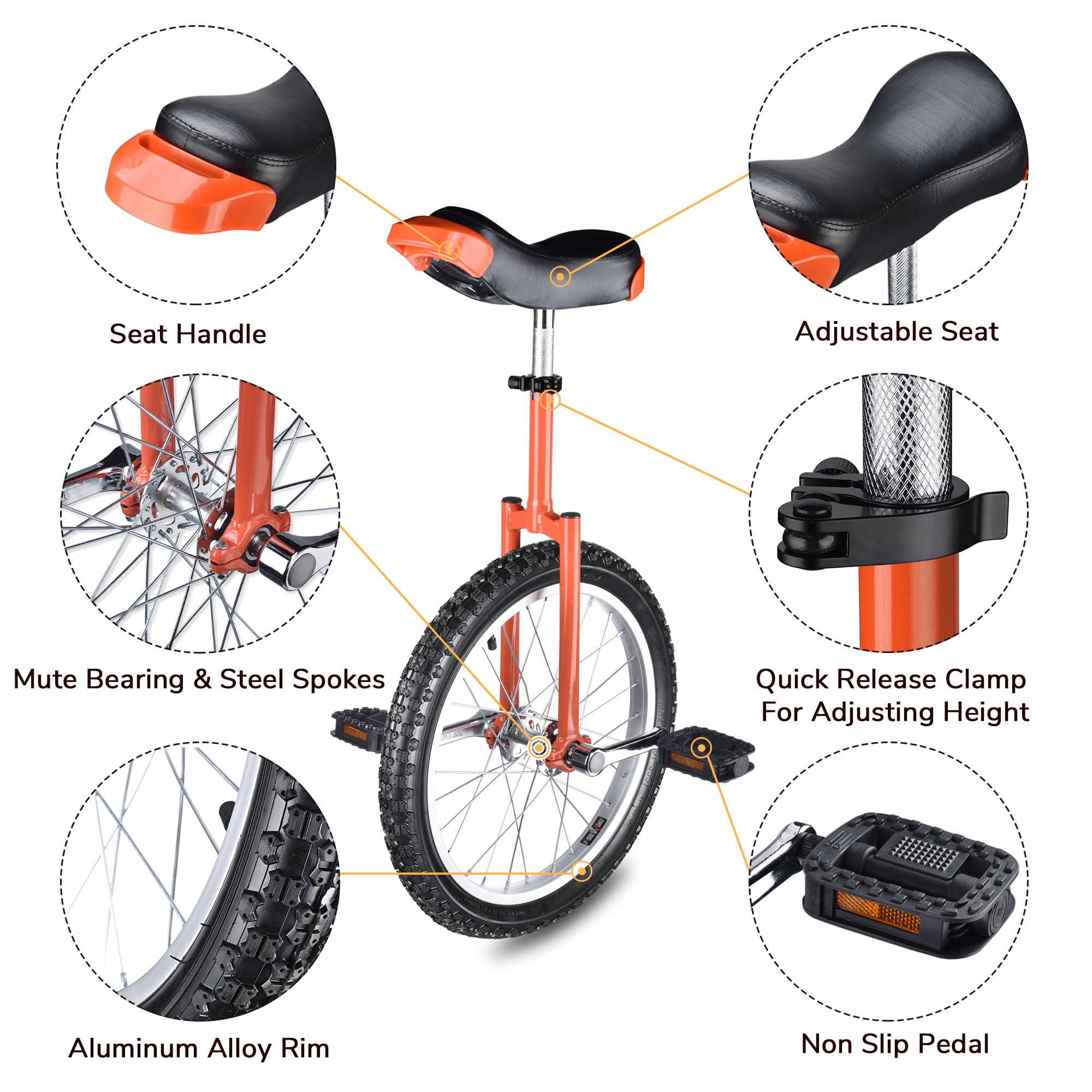 AW 16/18/20/24 Inch Wheel Outdoor Unicycle Adjustable Seat Exercise Bicycle Fit Adults Kids Outdoor Sports Fitness Exercise, for Choice