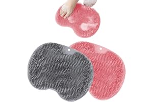 SHBLOMK Shower Foot Scrubber, Wall Mounted Bath Massage Pad, Back Scrubber Back with Non Slip Suction Cups to Improve Circulation, Soothe Achy Feet (Grey+Pink)