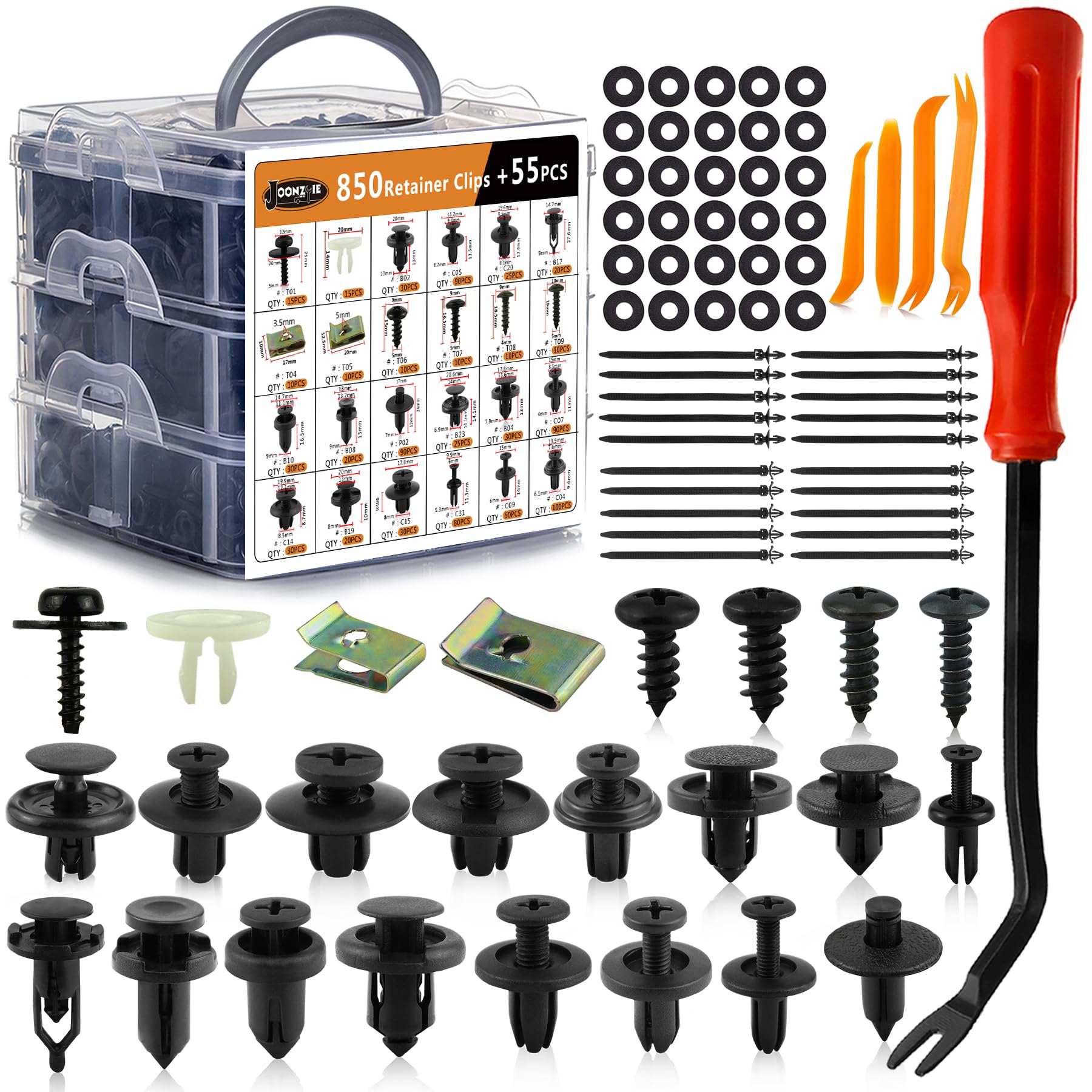 Photo 1 of 905 Car Push Retainer Clips Plastic Rivets Clips Auto Fastener Matel Screw Push Pin Kit with 20 Cable Ties and Fastener Remover for GM Ford Toyota Honda Chrysler