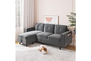 HNEBC Convertible Sectional Couches for Living Room, L-Shaped Sofa with Storage Ottoman, Grey Sectional Sofas for Living Room/Bedroom/Office/Small Space (Grey)