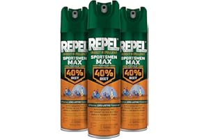 Repel Insect Repellent Sportsmen Max Formula 40% DEET, 6.5 Ounces, Long-Lasting Aerosol Insect Repellent Spray Repels Mosquitoes, Ticks, Gnats, Biting Flies, Chiggers and Fleas, 3 Pack
