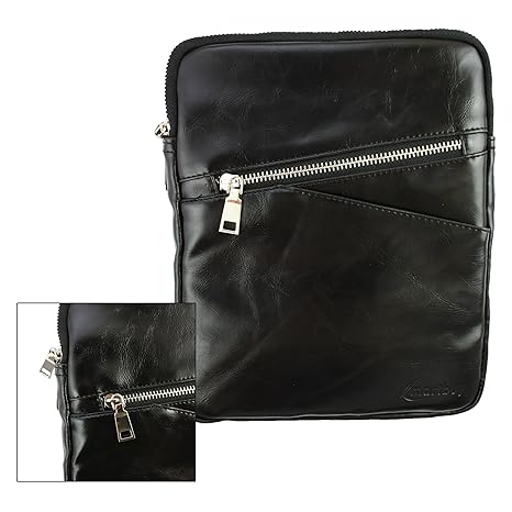 Emartbuy® Schwarz Crossbody Reisen Messenger Bag Tasche Hülle in Premium PU Leder mit gepolsterten Innenraum und Schulterriem