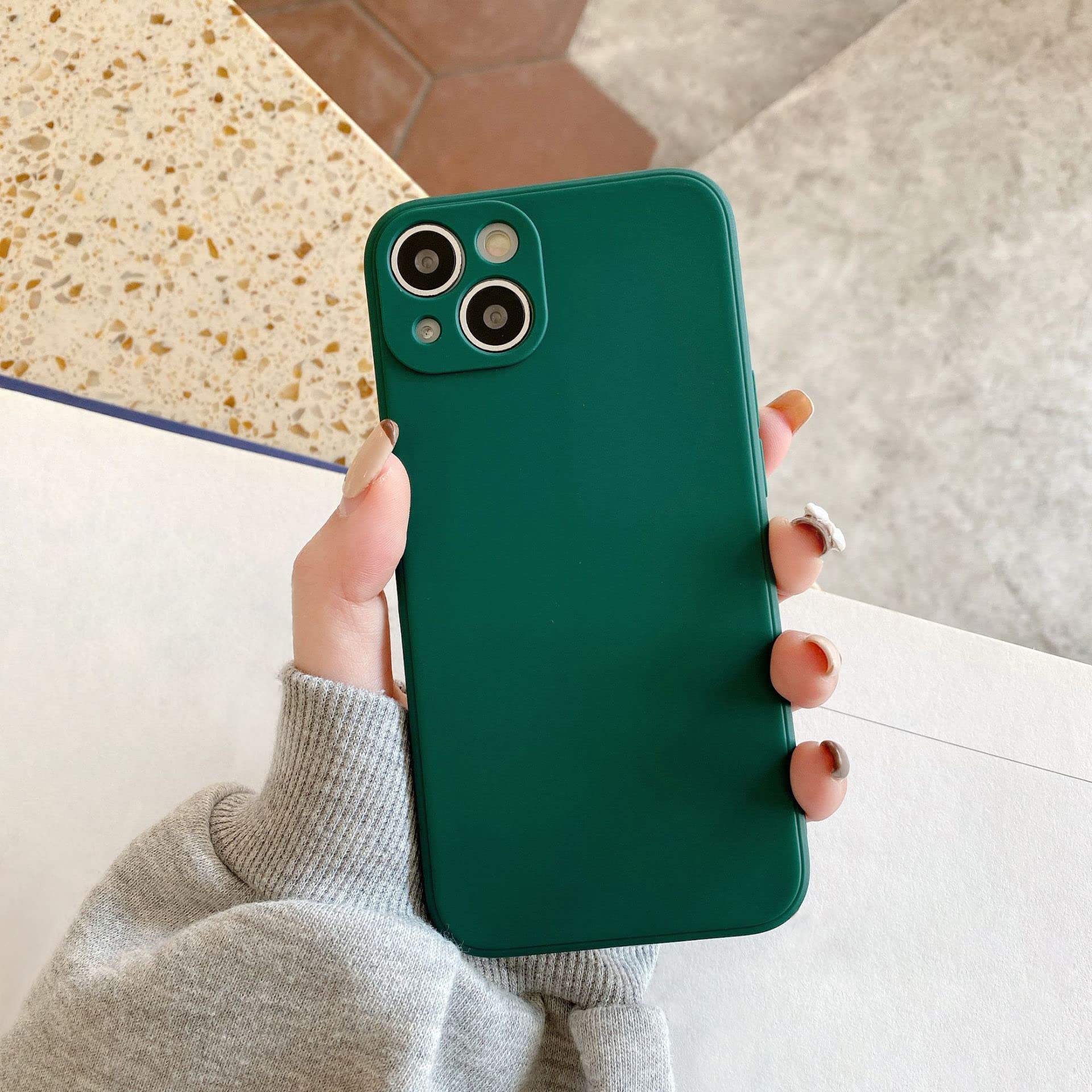 UEEBAI Silicone Case for iPhone 13 6.1 inch, Slim Liquid Silicone Case Shockproof Full Body Protection Phone Case with Anti-Scratch Microfiber Ultra Slim Soft Bumper Cover - Dark Green