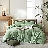 AMWAN Modern Style Sage Green Duvet Cover Queen Size 100% Washed Cotton Light Green Bedding Sets Hotel Quality Solid Color Comforter Cover 1 Queen Duvet Cover with 2 Pillowcases