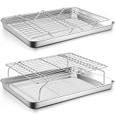 P&amp;P CHEF 16 Inch Baking Sheet with Rack Set, Pans with Stackable Racks | 2 Baking Sheets + 2 Cooling Wire Racks, Dishwasher &amp; Oven Safe, Non-toxic &amp; Lasting Use, Fit for Regular Oven