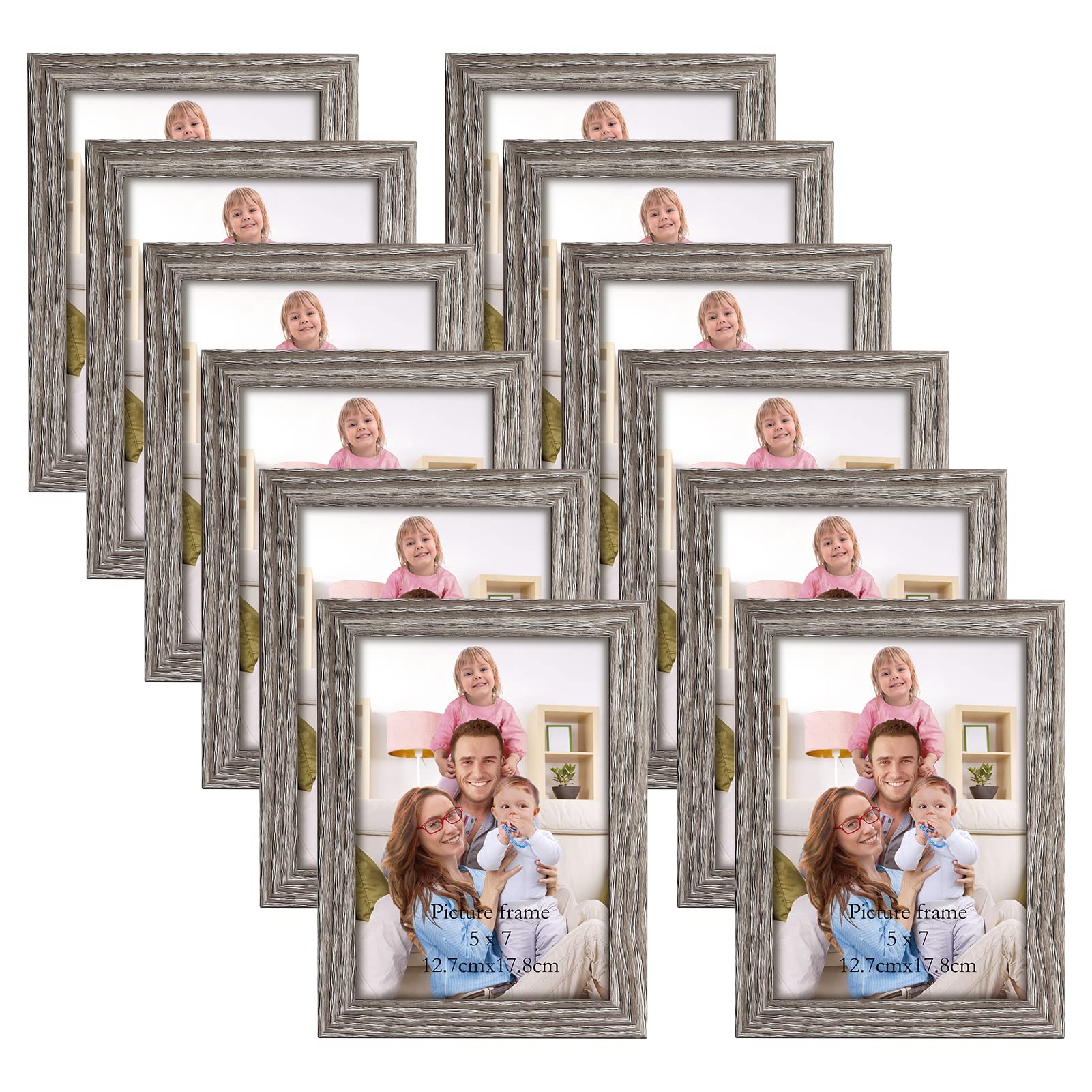 Giftgarden 7x5 Photo Frame Distressed Grey, 5 by 7 Rustic Gray Photo Frames Bulk for Wall or Tabletop, 12 Pack