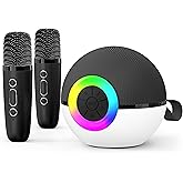 goopow Mini Karaoke Machine Speaker for Kids Adults, Portable Bluetooth Microphone Song Toys with LED Light, Best Chritmas Birthday Festival Gift for 3 4 5 6 7 8+ Year Old Girls Boys (Black-2 Mic)