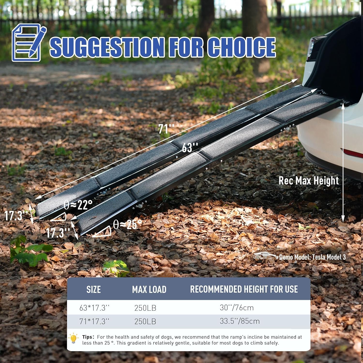 BACOENG 180cm Hunderampe Auto Klappbar, Hundetreppe Auto mit Rutschfester Teppich, rutschfest Hunderampen für Autos, LKWs und SUV 4