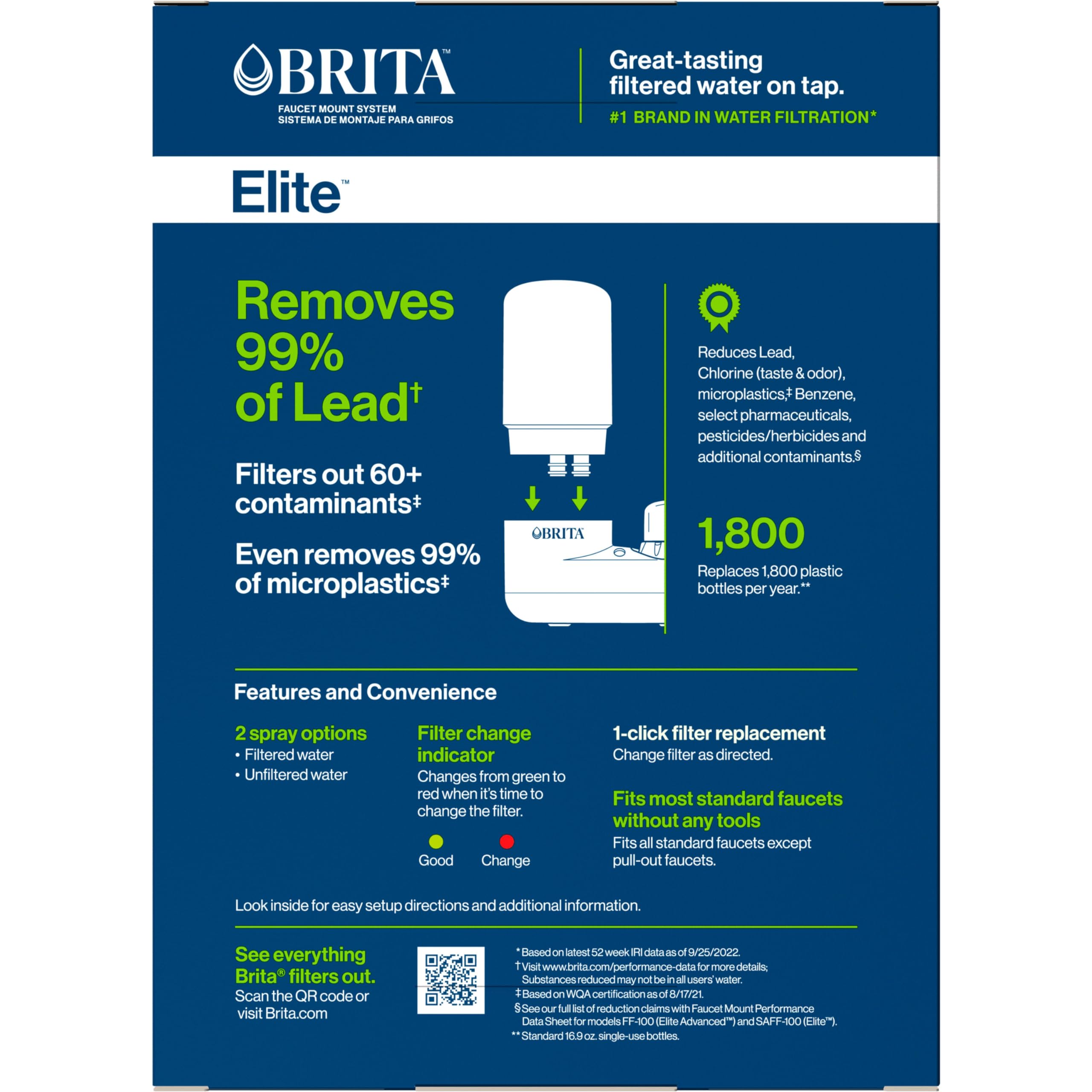 Brita Faucet Mount Water Filtration System, BPA-Free Faucet Water Purifier, Reduces 99% of Lead, Lasts Four Months or 100 Gallons, Kitchen Accessories