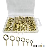 Gold Screw Eye Assorted 100 Pieces 6 Size Small Eye Bolts Kit, Copper Plated Eyelet Hooks for Wood Ring Screws for Hanging Handmade Xmas Ornaments Picture Frame