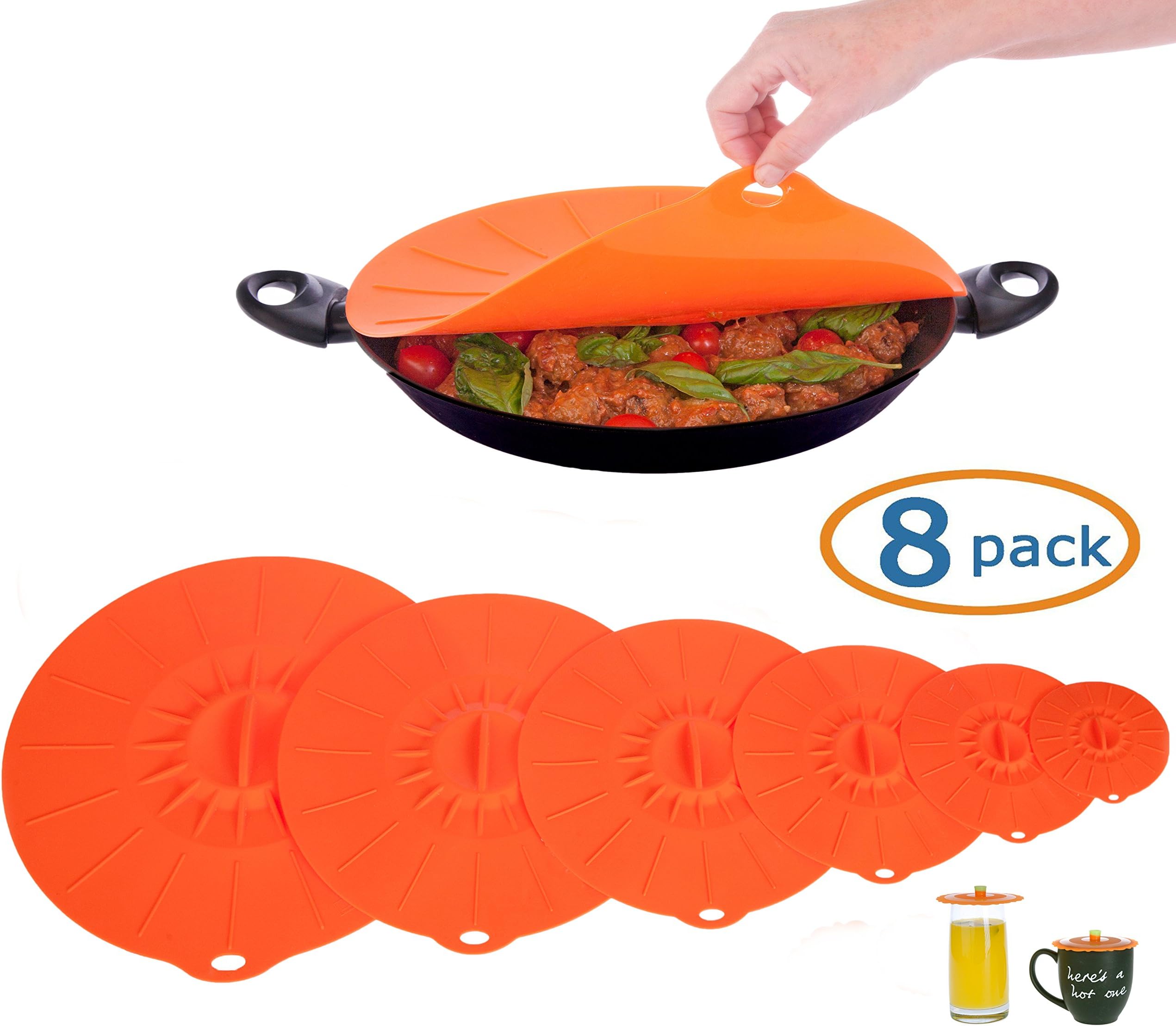 Billam Products 8-Piece Reusable Silicone Suction Lid Set, Sunset Orange