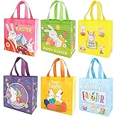 Easter Gift Bags with Handles, 6 PCS Easter Bags Reusable, Non-Woven Easter Tote Bags, Easter Egg Hunt Bags Goodie Snack Candy Treat Bags for Gifts Wrapping Easter Party Favor Supplies, 9"x8.7"x4.3"
