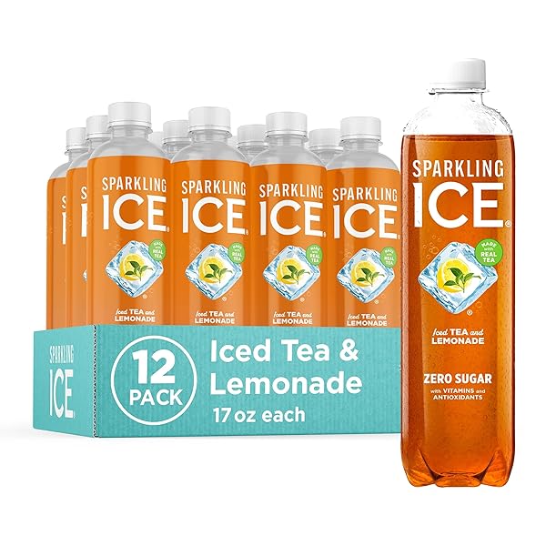 SPARKLING ICE TEA + LEMONADE SPARKLING WATER, ZERO SUGAR FLAVORED WATER, WITH VITAMINS AND ANTIOXIDANTS, LOW CALORIE BEVERAGE, 17 FL OZ BOTTLES (PACK OF 12)